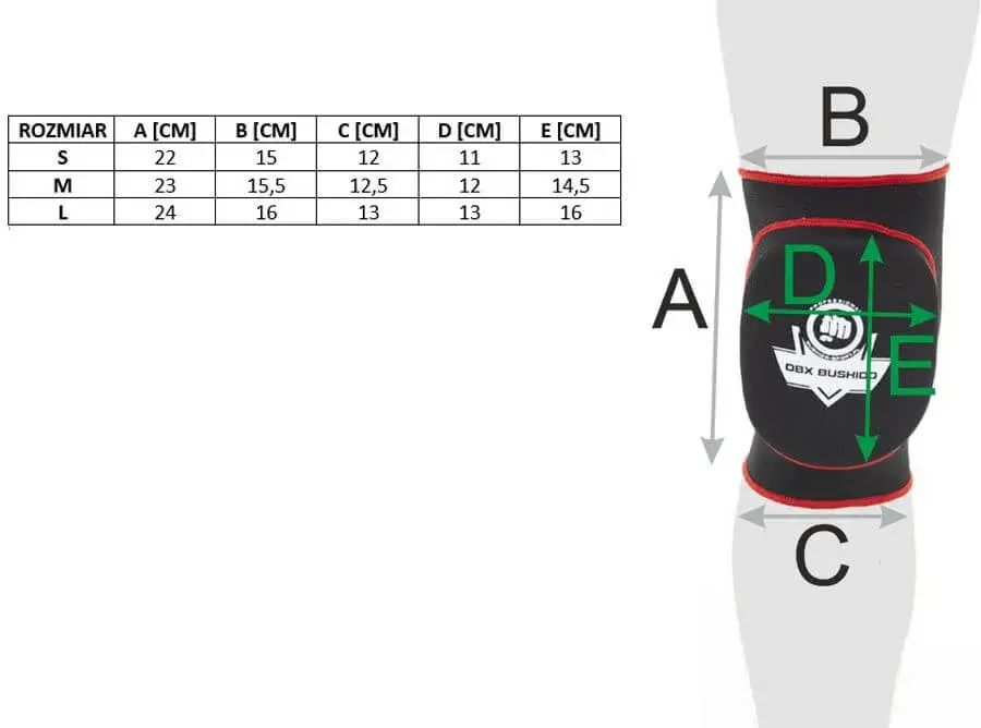 tabela rozmiarów ochraniacze na kolana
