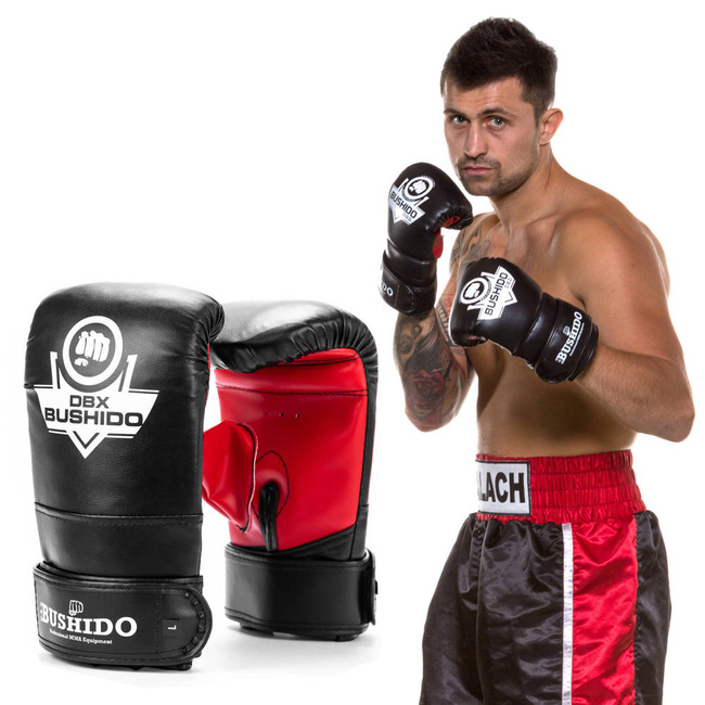 BUSHIDO INSTRUMENTAL TRAINING GLOVES ON A BAG
