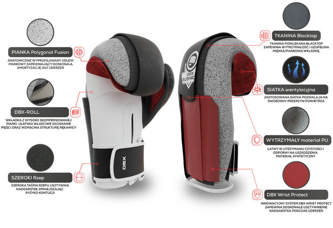 Rękawice bokserskie 10oz - Phantom White - Valor Series | DBX Bushido