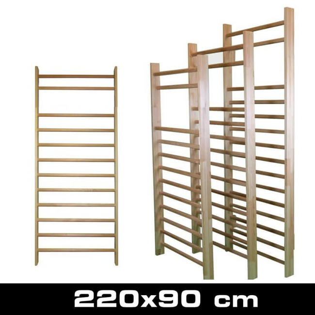 Wooden gymnastic and rehabilitation ladder 220×90 cm with 12 rungs fittings